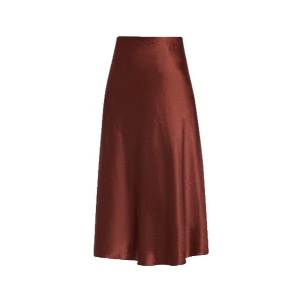 NWT Vince Satin Bias Slip Midi in Brown A-line Skirt L $325